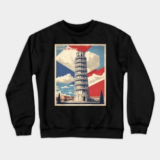 Leaning Tower of Pisa Italy Vintage Tourism Travel Poster Crewneck Sweatshirt